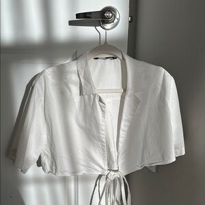 White Tie-Front Crop Top